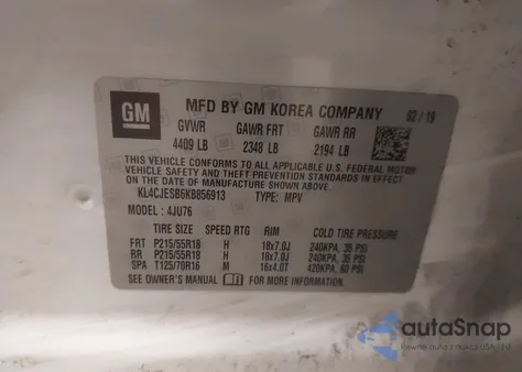 2019 Buick Encore Awd Preferred z USA, uszkodzony, nr VIN KL4CJESB6KB856913